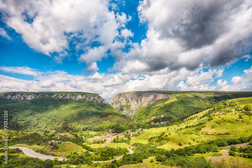 Amazing view of Turda Gorge (Cheile Turzii) natural reserve with marked trails for hikes on Hasdate river. photo
