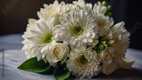 White rose flower bouquet in bundle shape for bridal in wedding ceremony 