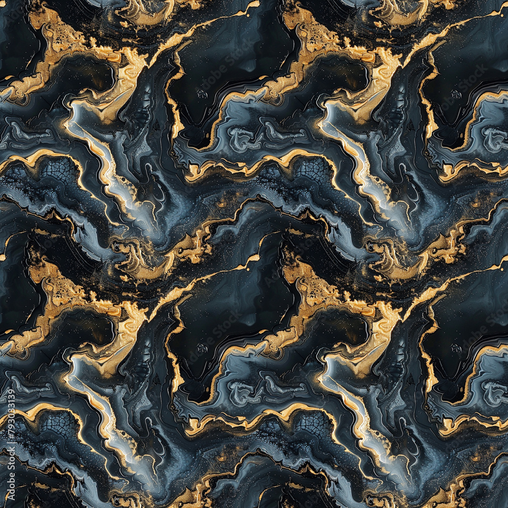 A gold and black patterned wallpaper with a marble texture A gold and black patterned wallpaper with a marble texture