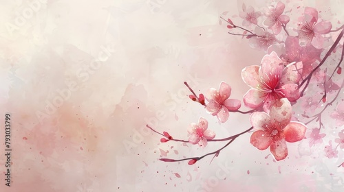 Sakura branch in watercolor style on an light abstract background illustration. 