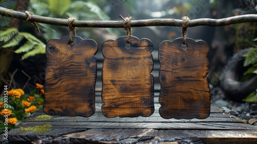 Rustic Wooden Hanging Signs Collection Generative AI