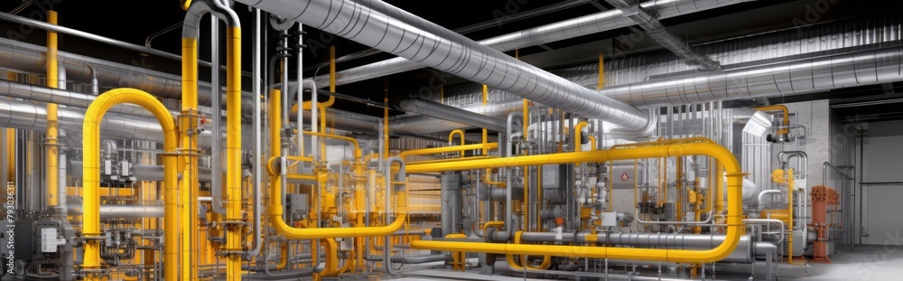 Within a modern facility, industrial pipes weave a complex network, symbolizing the infrastructure that powers industry.