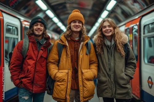 Group of young people posing in a subway station