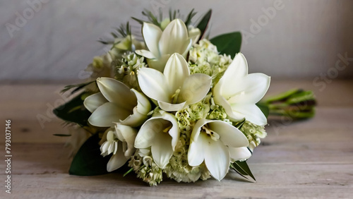 White rose flower bouquet in bundle shape for bridal in wedding ceremony 