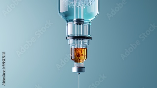 An IV drip set against a solid background, the clear tubing and fluid chamber capturing every detail in high-definition clarity