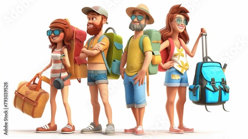 Families driving carriers on summer vacations, cartoon illustration style design, 3d