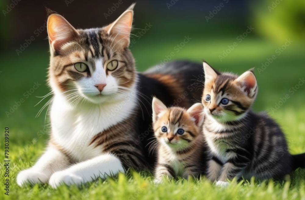 Obraz premium Toy terrier puppy between kittens