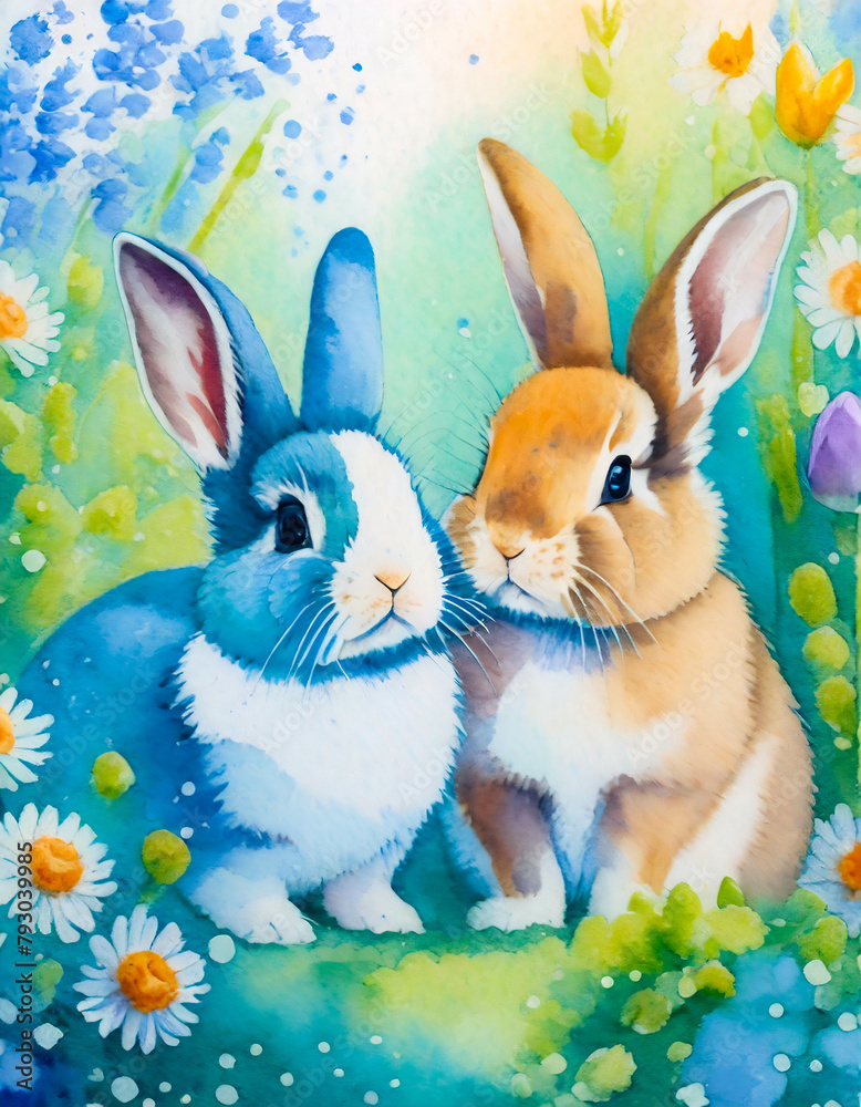 watercolor bunny bunnies spring background illustration watercolor bunny bunnies spring background illustration