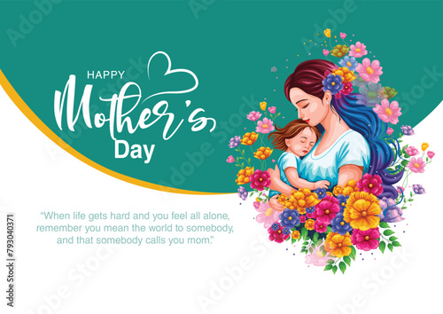 Happy mother's day greeting. Loving Mother holding son. Family holiday and togetherness. abstract vector illustration design.