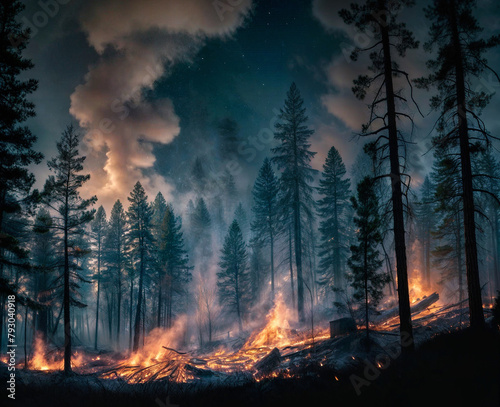 scary forest fire concept. Ecological threat. Disaster