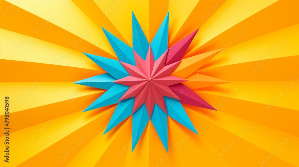 Fototapeta premium origami sun on colorful background сreated with Generative Ai
