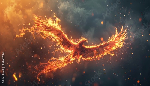 A fiery bird with flames coming out of its wings by AI generated image