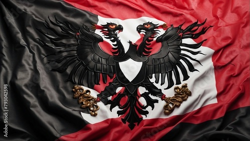 Elegant Albanian Flag Rippling in the Breeze with Black Double-Headed Eagle. 