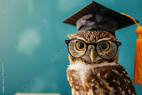 An owl wearing glasses and a graduation cap. Generative AI
