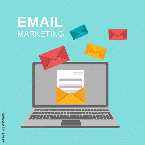 Obraz na płótnie Business computer with email marketing. Vector concept for online advertising w salonie