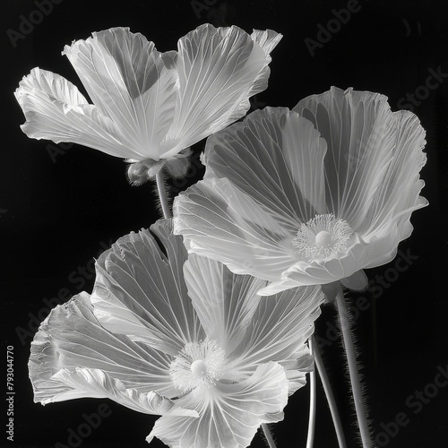 Transparent florals with cyber silverpoint impressionism.
Ethereal X-ray of blooming flowers highlighting the intricate petal structures