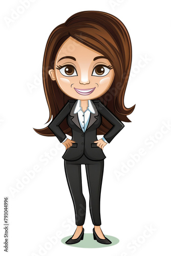 Caricature of young aduld smiling female businesswoman white transparent isolated background photo