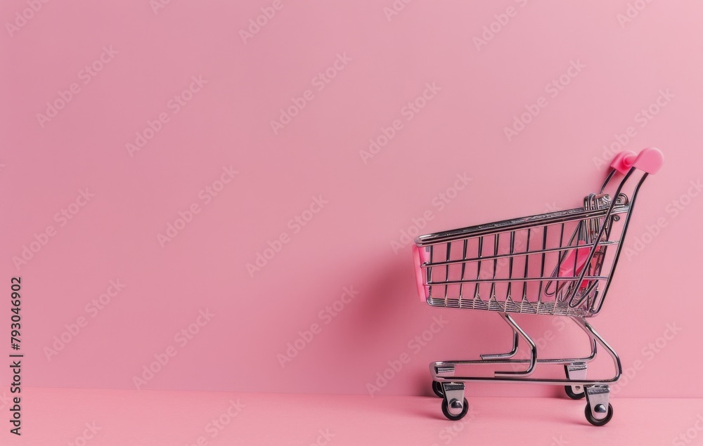 Shopping Cart on Pink Background Shopping Cart on Pink Background