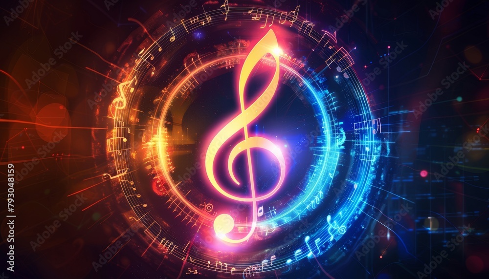Obraz premium A colorful musical note with a blue stem by AI generated image