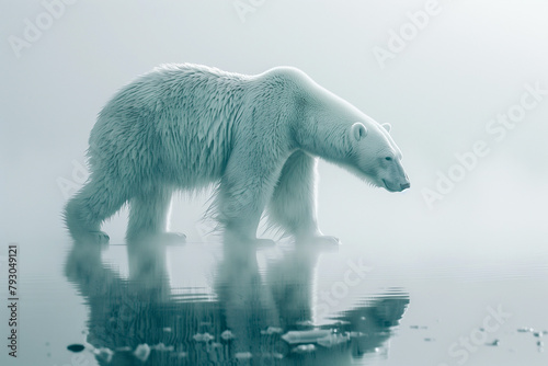 polar bear on melting ice in the arctic  global warming  climate change  disaster
