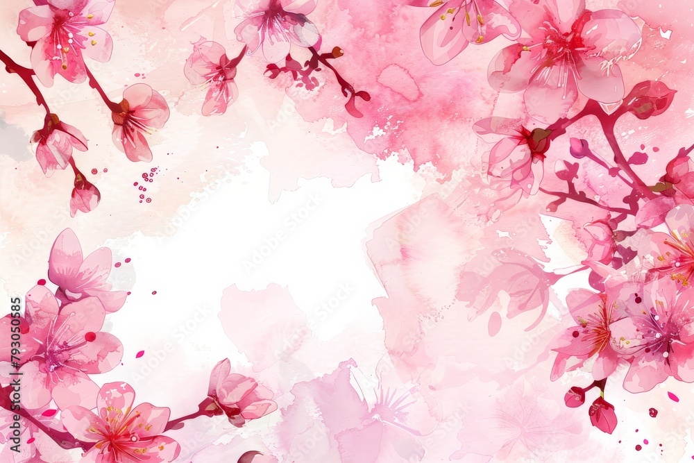 Pink Flowers and Leaves on White Background