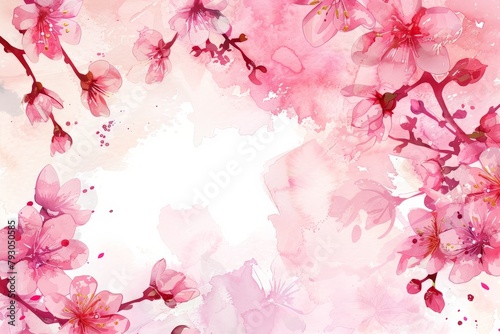 Pink Flowers and Leaves on White Background