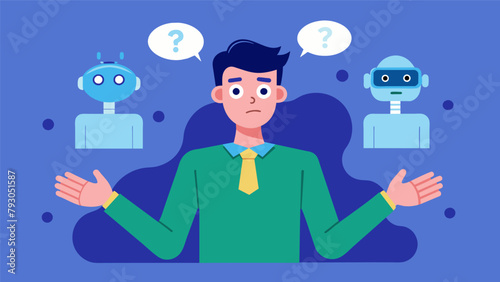 A man struggles to make a decision torn between the advice given by his AI personal assistant and his own gut feeling..