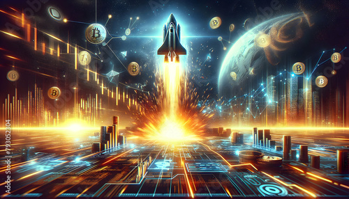 Futuristic Technology: Capturing the Blockchain Breakout Moment with Bitcoin and Abstract Chart © Gohgah