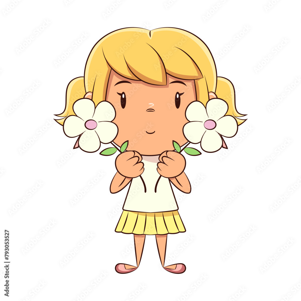 Girl holding two white flowers Girl holding two white flowers
