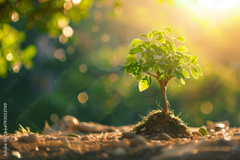An abstract representation of a money tree steadily growing in a sunny environment, illustrating the idea of profit and financial success An abstract representation of a money tree steadily growing in a sunny environment, illustrating the idea of profit and financial success