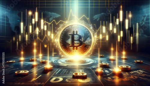 Futuristic Bitcoin Investment Illumination with Abstract Chart