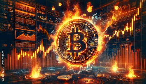 Futuristic Market Meltdown: Bitcoin Themed Wallpaper with Abstract Chart Elements