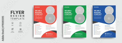 Roofing flyer template with home repair handyman services leaflet design