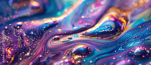 Color liquid texture background, bubbles of oil or water with rainbow gradient. Concept of surface, abstract pattern, iridescent, watercolor and wallpaper