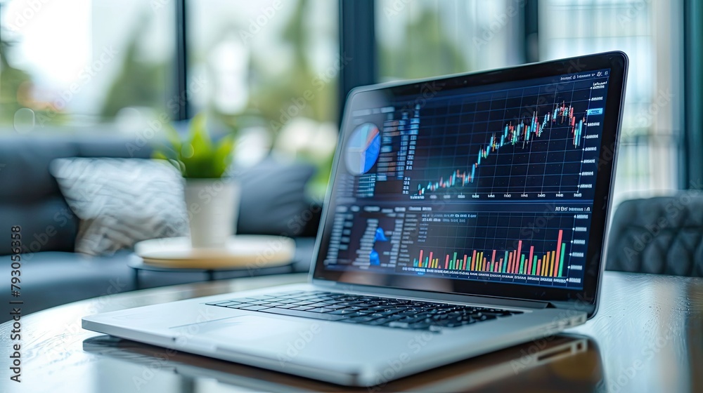Laptop with financial charts and graphs Laptop with financial charts and graphs