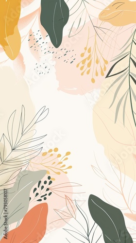 Simple flat illustration of botanical background in soft pastel colors