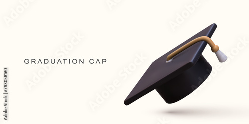 3d realistic graduation cap on white background. Vector illustration.