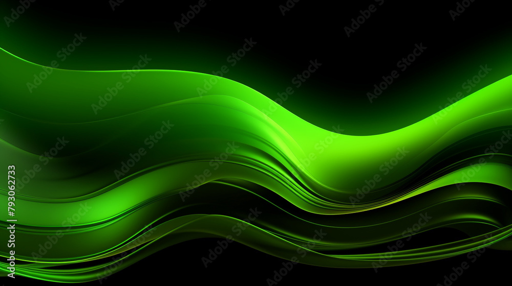 Fototapeta premium Fluid neon green wave on black background сreated with Generative Ai