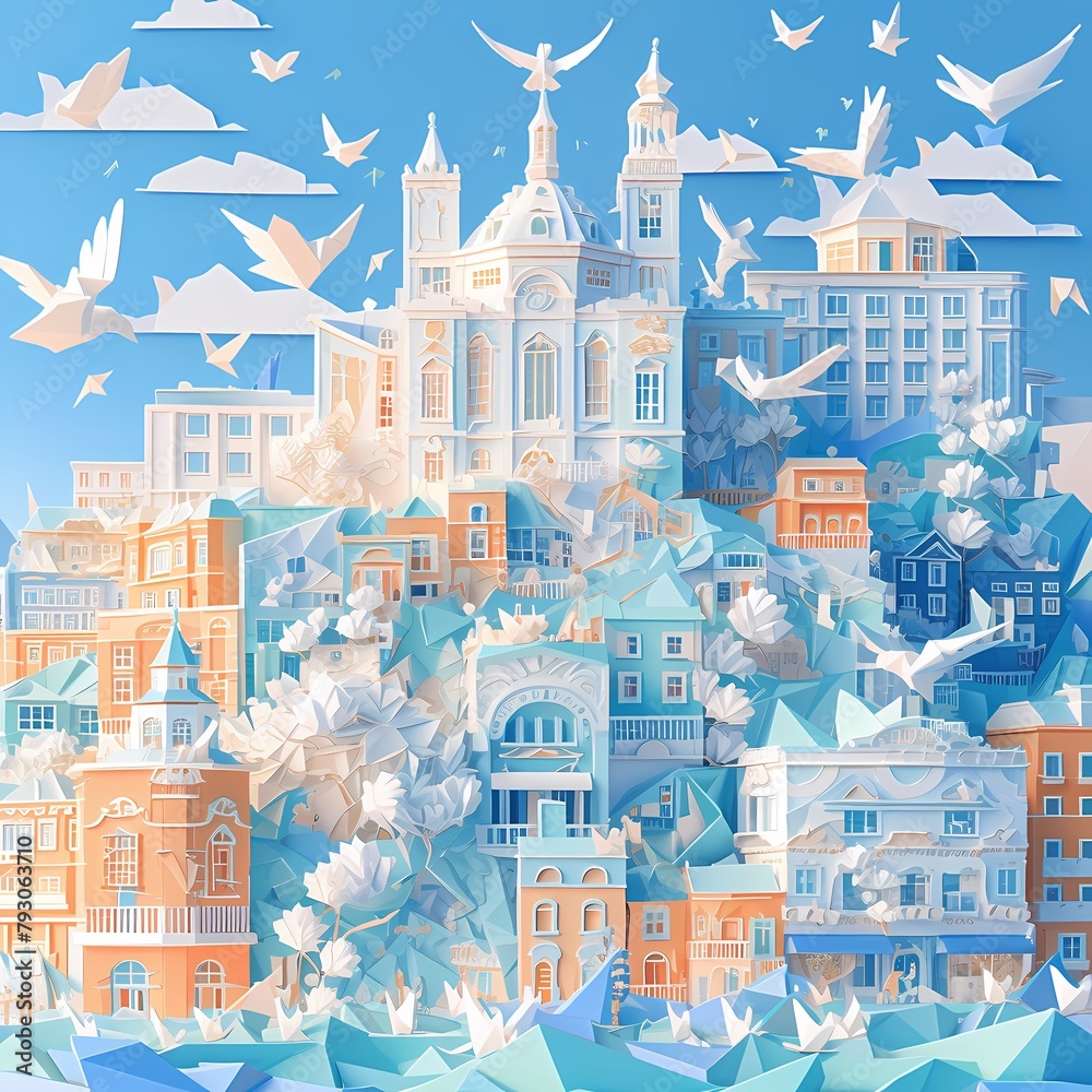Vibrant Paper Art Rendition of Rio de Janeiro's Cityscape - Perfect for Stock Images Related to Travel, Architecture, and Local Culture