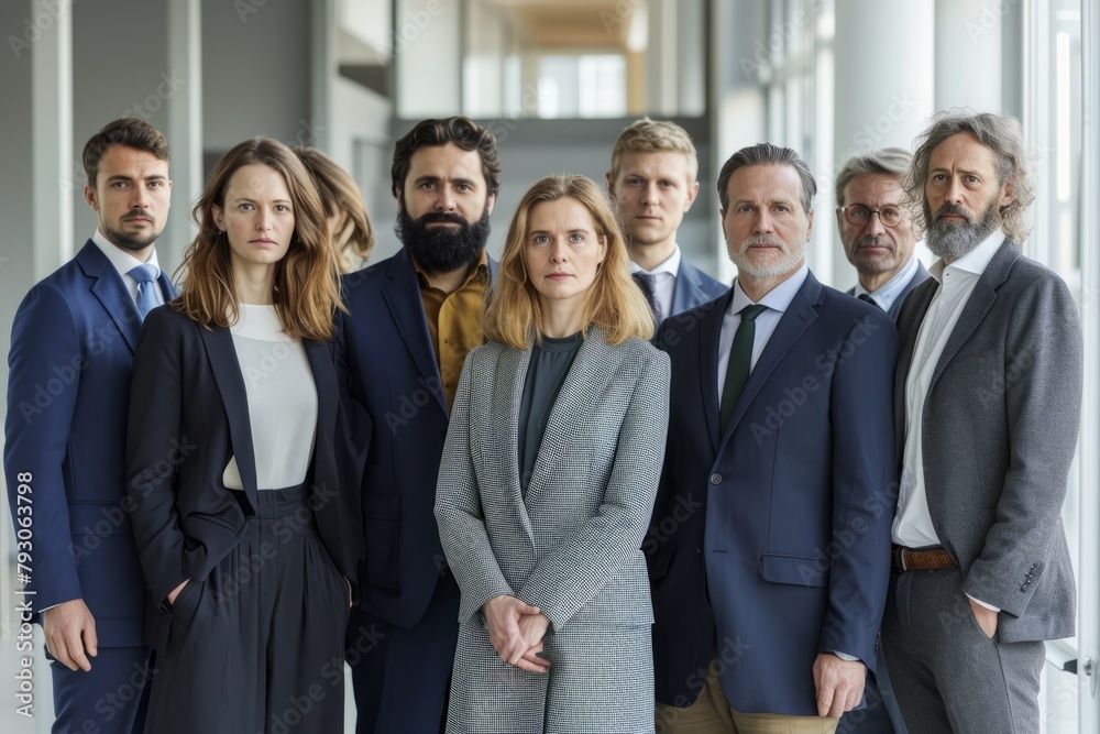 Group of business people standing in a row and looking at the camera