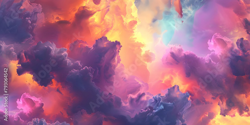 Vivid Sky Dreams: Bright and Colorful Cloud Backgrounds, Colorful Cloudscape: Lively and Bright Backgrounds with Clouds-Ai-generated