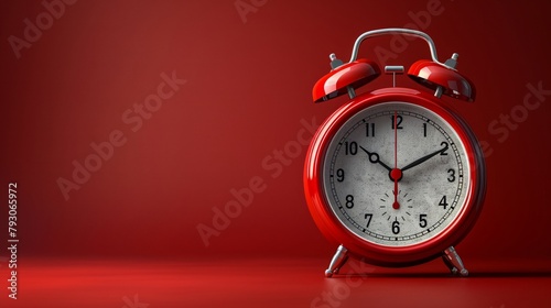 Minimal and vibrant red alarm clock clear background and object focus with free space for text