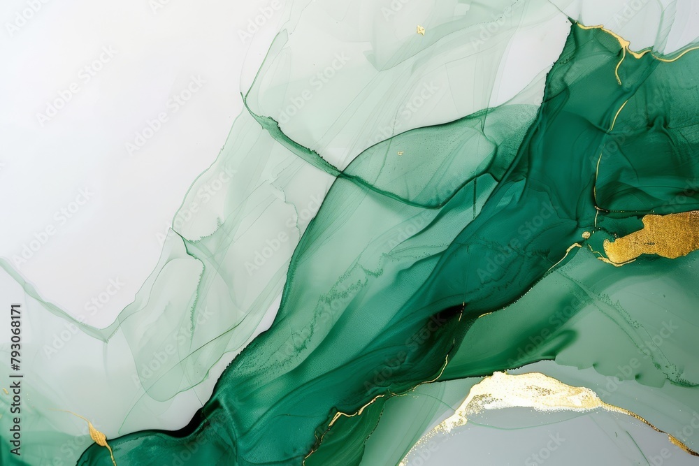 Graceful Emerald Waves Caressed by Golden Accents in Abstract Harmony
