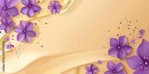 Purple Flowers on Beige Background