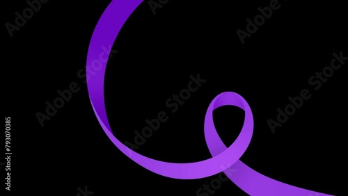 Purple awareness cancer ribbon animation on transparent background