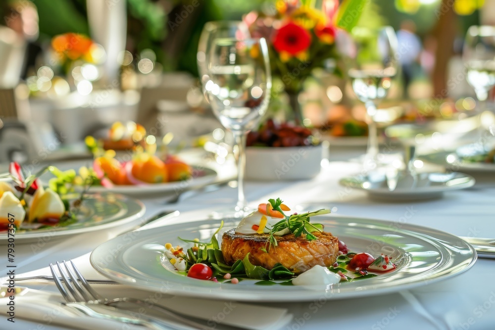 appetizing restaurant presentation of a dish on a white plate in a luxury restaurant