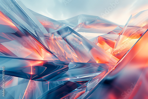Visual with sharp crystalline structures in a blend of warm crimson and cool azure tones