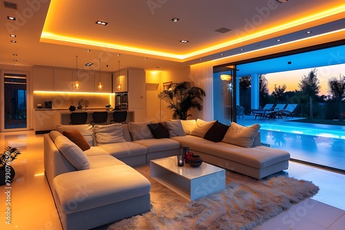 Sophisticated Energy-Efficient LED Lighting Enhances Cozy Residential Living Room Ambiance