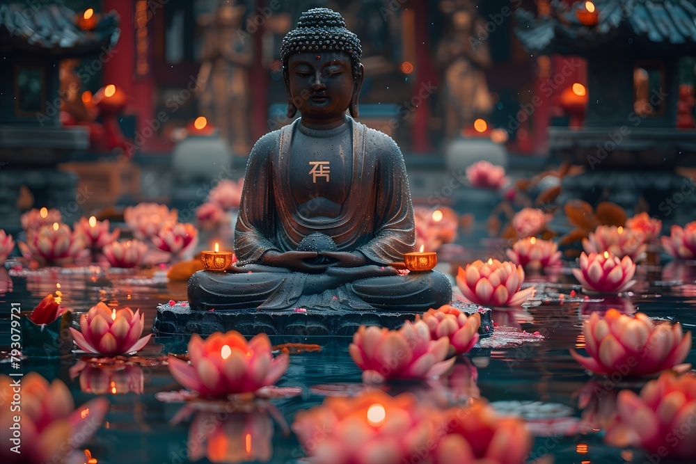 Buddha Statue Sitting on Top of a Body of Water Buddha Statue Sitting on Top of a Body of Water