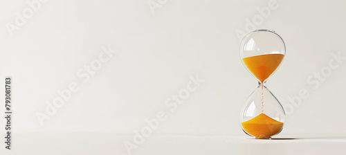Hourglass with light orange sand in a white background photo